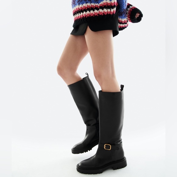 ZARA LEATHER BOOTS WITH BUCKLE US 6.5 - Picture 2 of 15